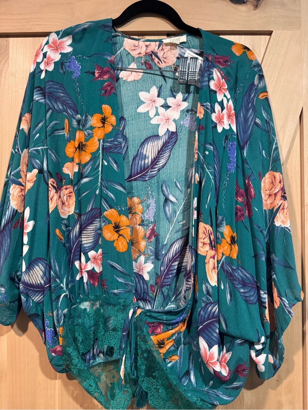 OODY Teal Floral Tie-Front lace Women's tunic